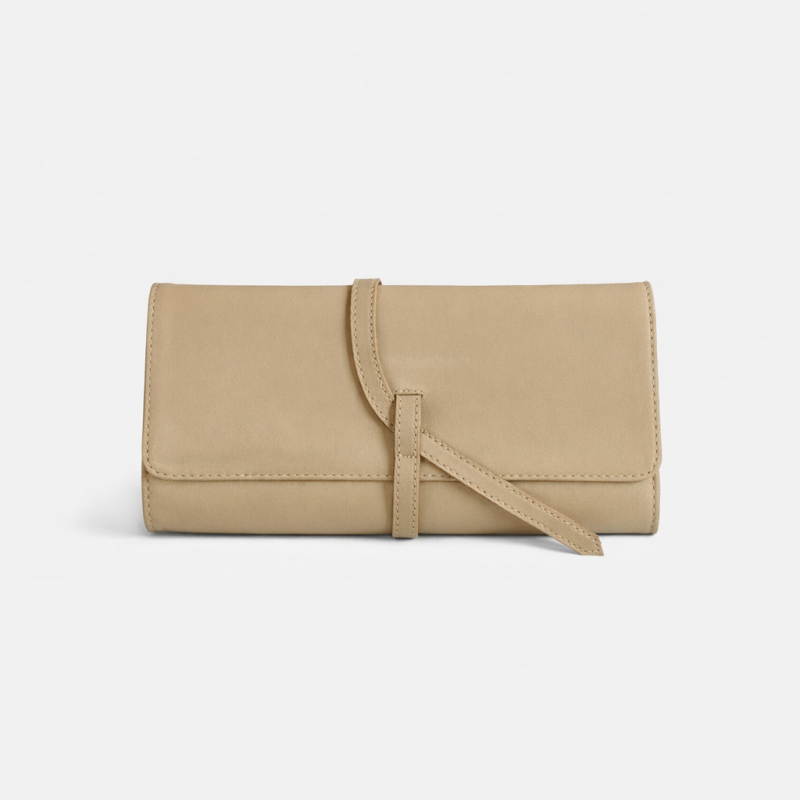 Salome Full-Grain Leather Foldover Clutch – Sand, Handcrafted in Ethiopia