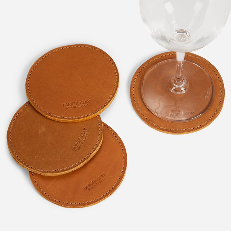 Cuyama Full-Grain Leather Coaster Set – Handcrafted in Ethiopia