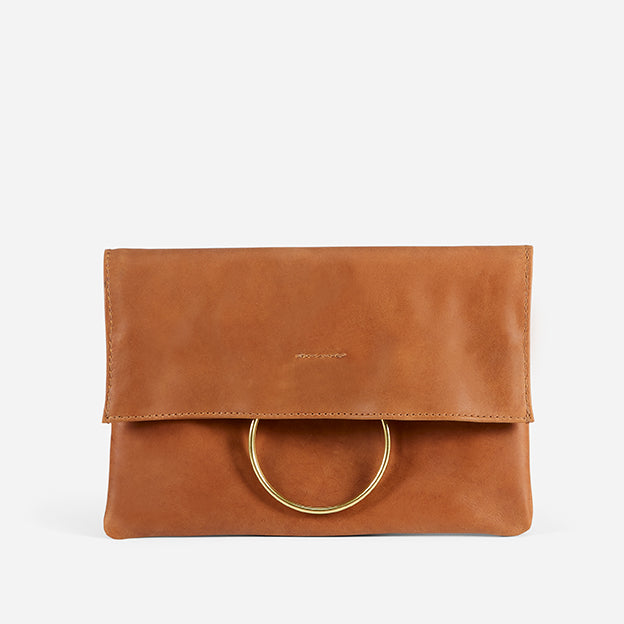 Nyala Full-Grain Leather Foldover Clutch – Upcycled Ethiopian Rings, Handcrafted in Ethiopia