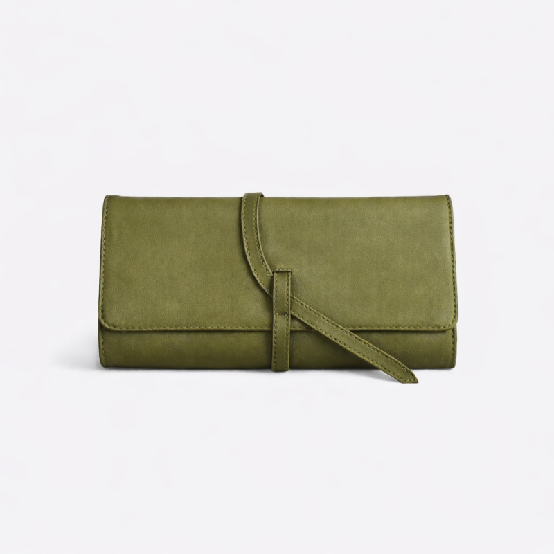 Salome Full-Grain Leather Foldover Clutch – Olive, Handcrafted in Ethiopia