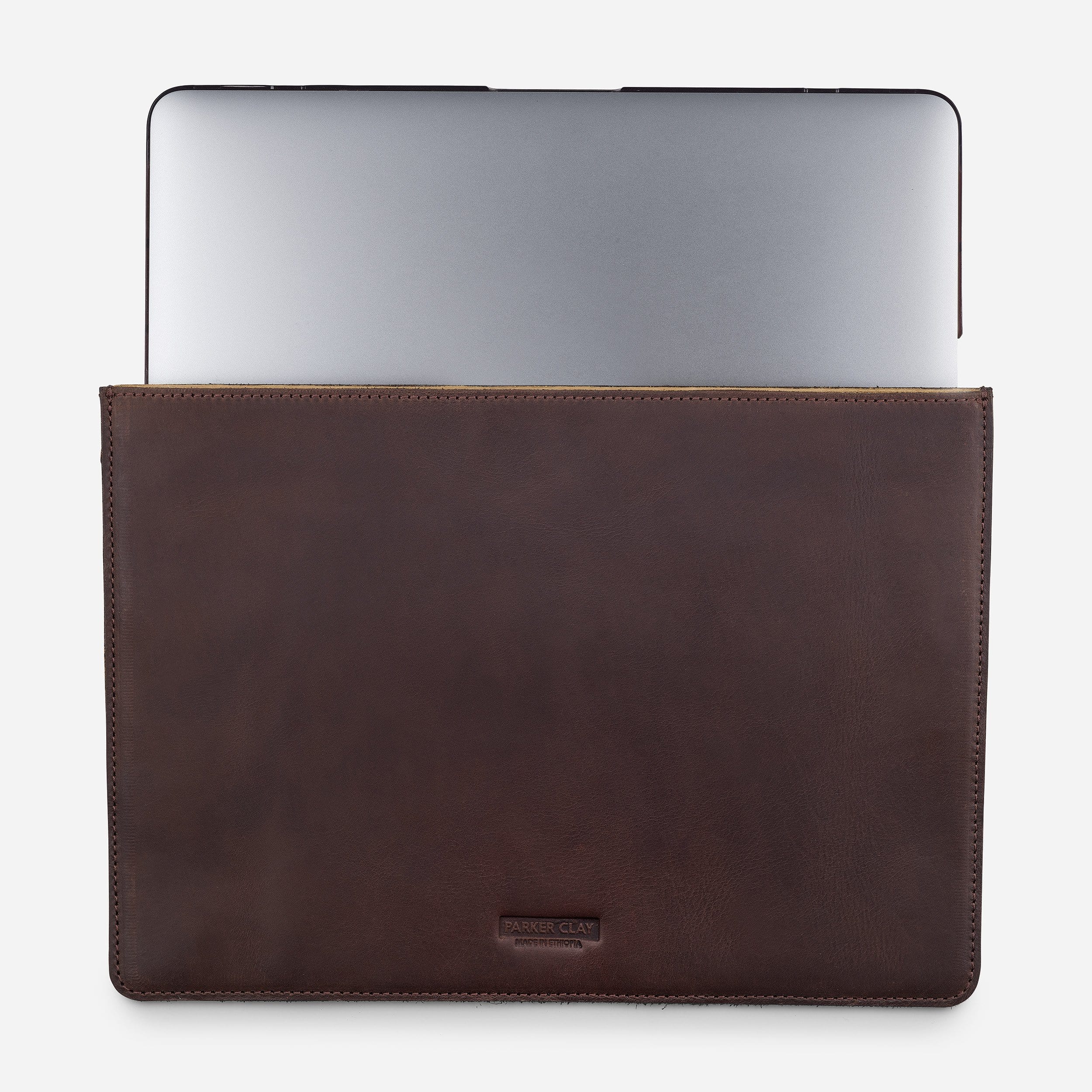 Presidio Full-Grain Leather Laptop Sleeve – Dark Brown, Handcrafted in Ethiopia - Image 4