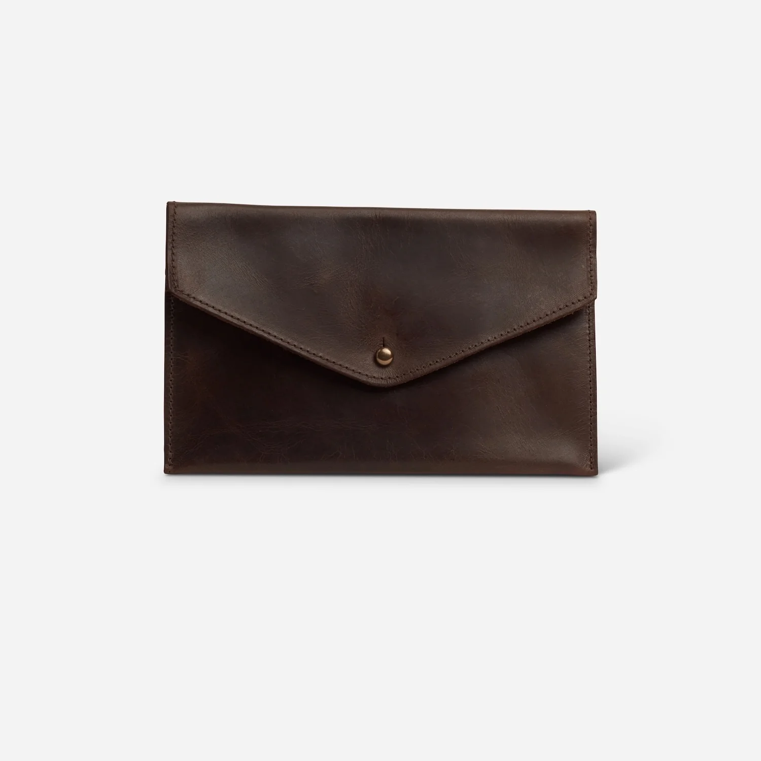 Abeba Full-Grain Leather Envelope Clutch – Dark Brown, Handcrafted in Ethiopia