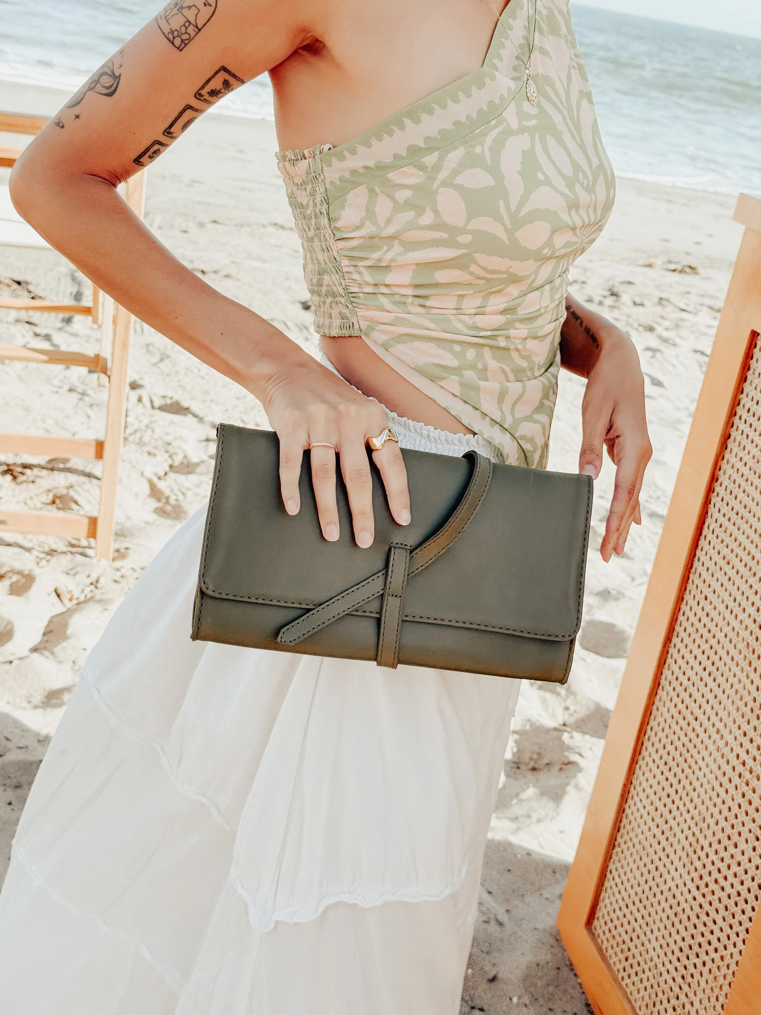 Salome Full-Grain Leather Foldover Clutch – Olive, Handcrafted in Ethiopia - Image 2