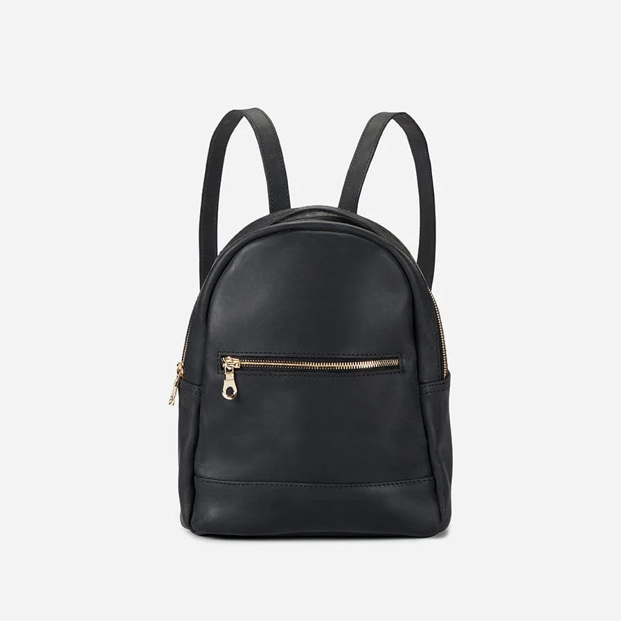 Ella Full-Grain Leather Mini Backpack – Black, Handcrafted in Ethiopia