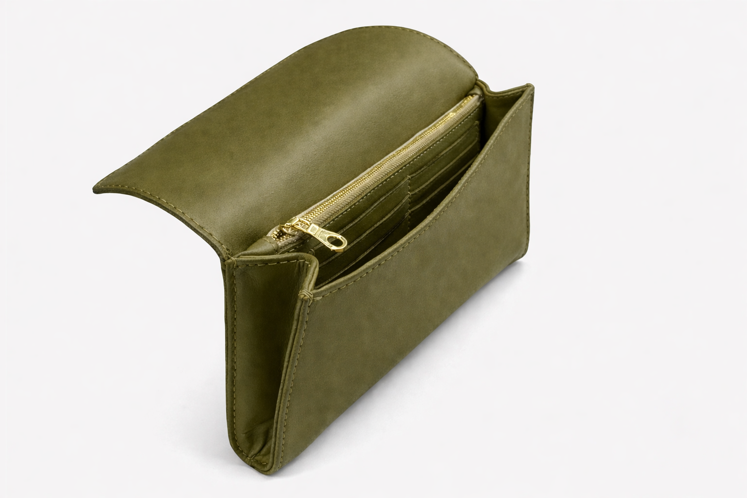 Salome Full-Grain Leather Foldover Clutch – Olive, Handcrafted in Ethiopia - Image 3