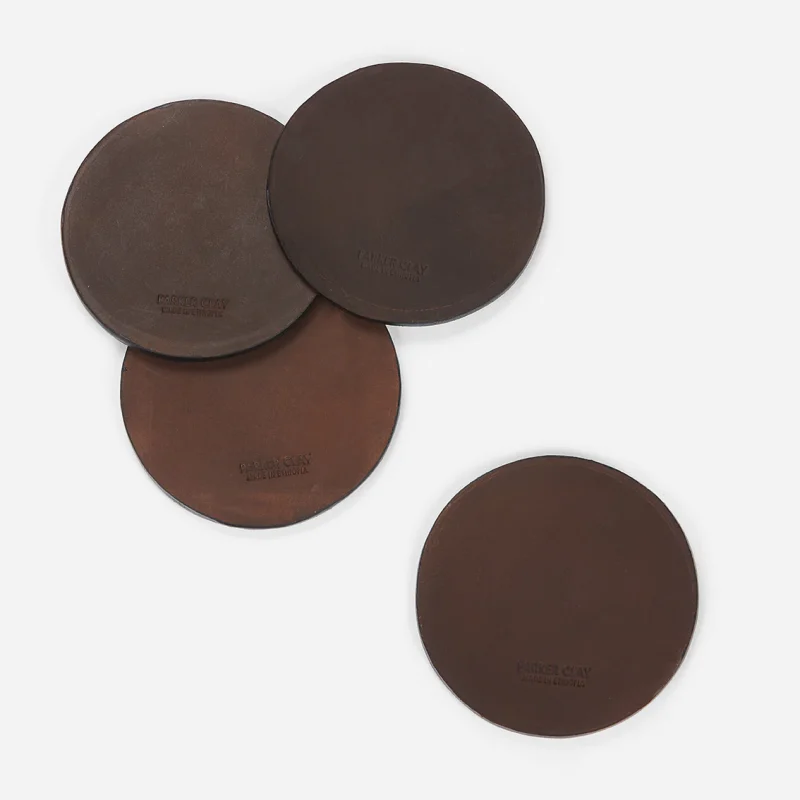 Cuyama Full-Grain Leather Coaster Set – Dark Brown, Handcrafted in Ethiopia