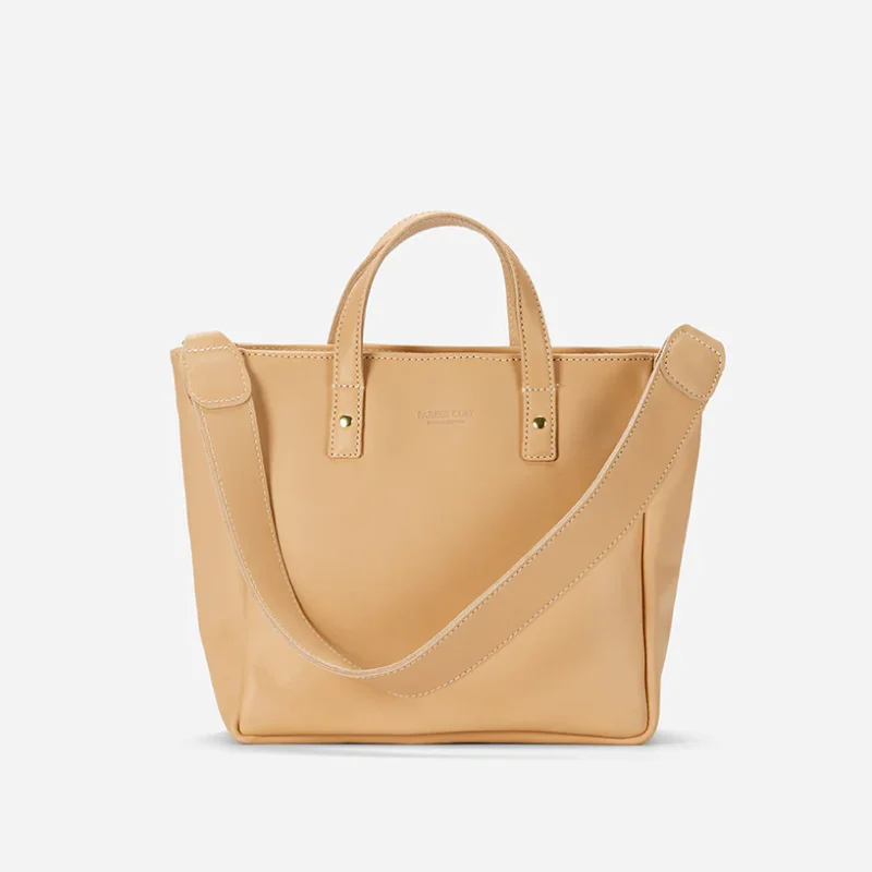 Merkato Small Full-Grain Leather Zip Tote – Sand, Handcrafted in Ethiopia