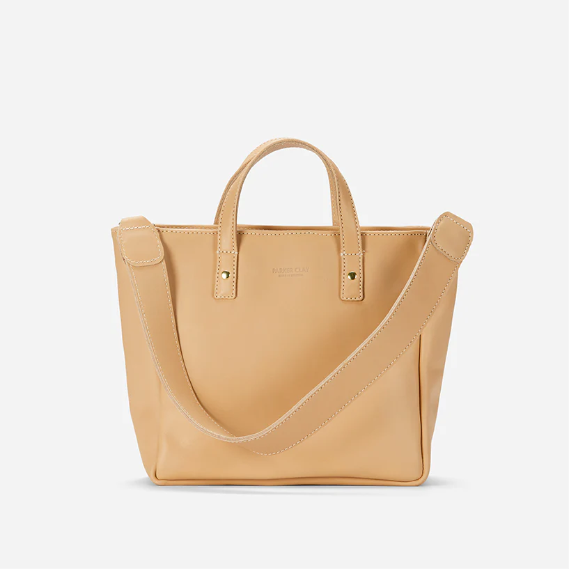 Merkato Small Full-Grain Leather Zip Tote – Sand, Handcrafted in Ethiopia