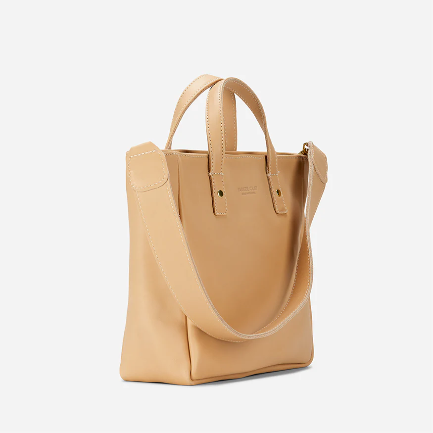 Merkato Small Full-Grain Leather Zip Tote – Sand, Handcrafted in Ethiopia - Image 2