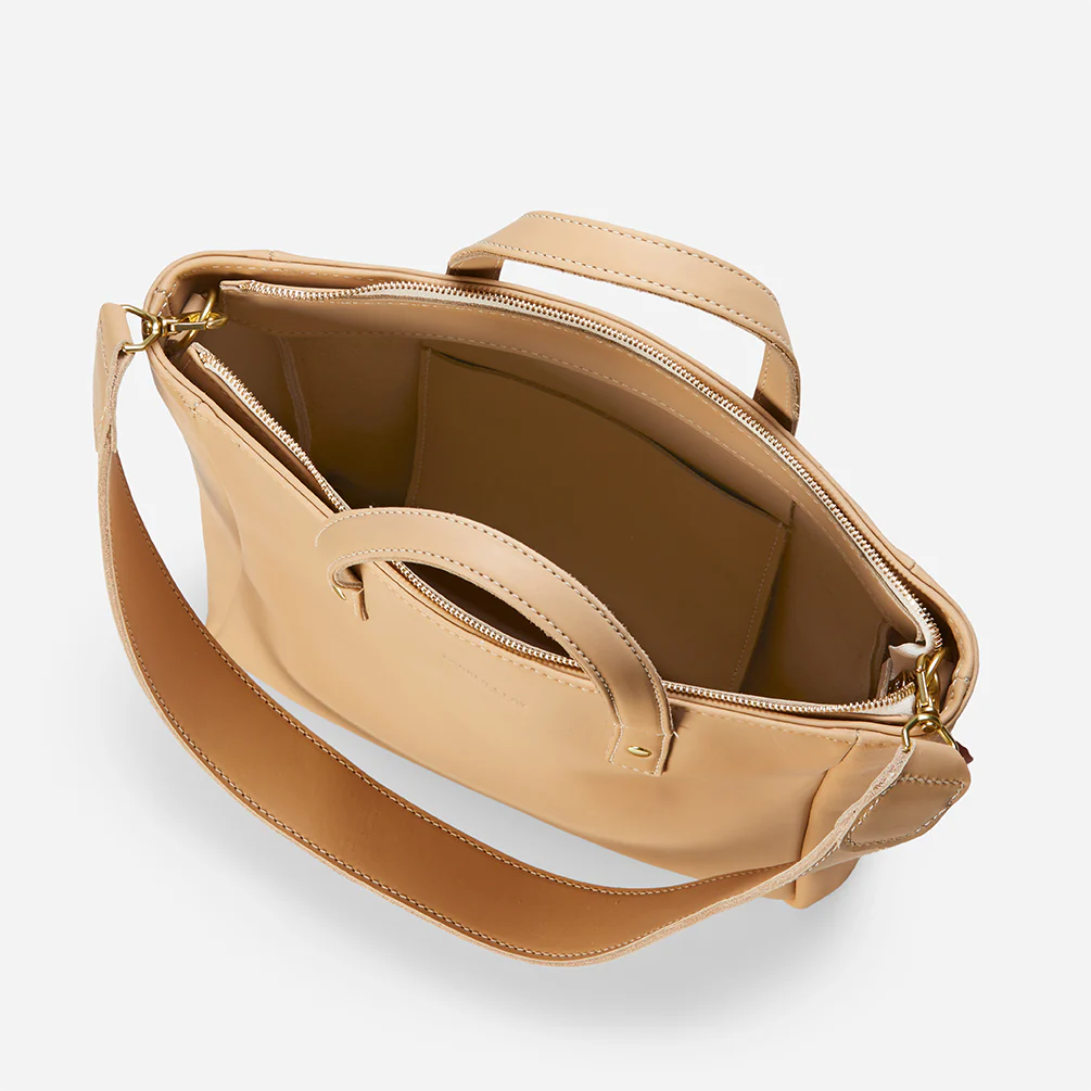 Merkato Small Full-Grain Leather Zip Tote – Sand, Handcrafted in Ethiopia - Image 3