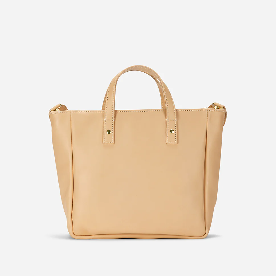Merkato Small Full-Grain Leather Zip Tote – Sand, Handcrafted in Ethiopia - Image 4