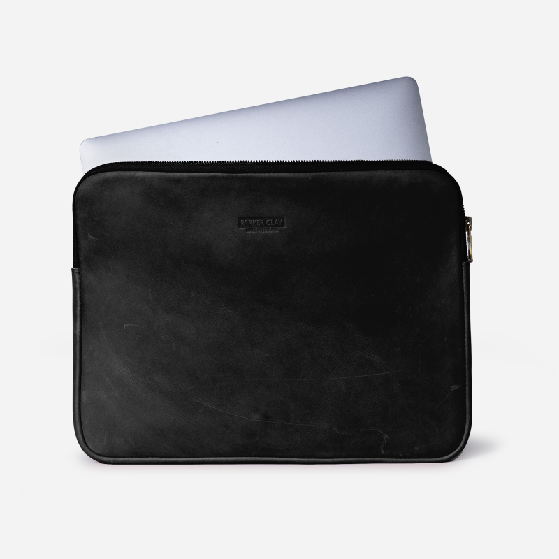 Sira Full-Grain Leather Laptop Sleeve – Black, Handcrafted in Ethiopia