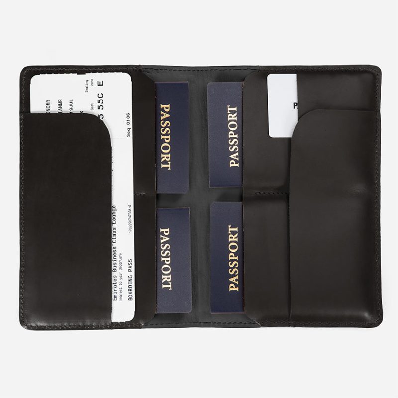 Family Leather Passport Travel Organizer – Black, Holds 4 Passports, Handcrafted in Ethiopia