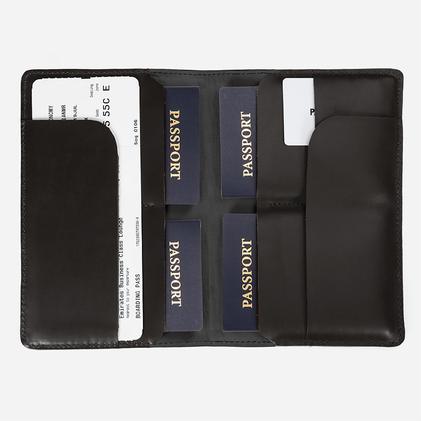 Family Leather Passport Travel Organizer – Black, Holds 4 Passports, Handcrafted in Ethiopia