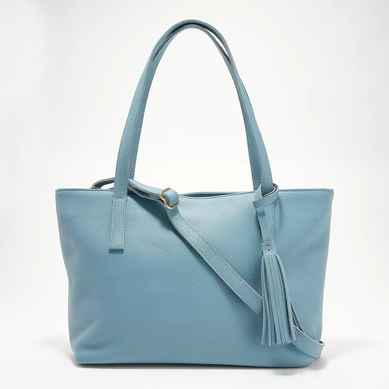 Eden Limited Edition Carryall Leather Tote – Sky, Crossbody Strap Included, Handcrafted in Ethiopia