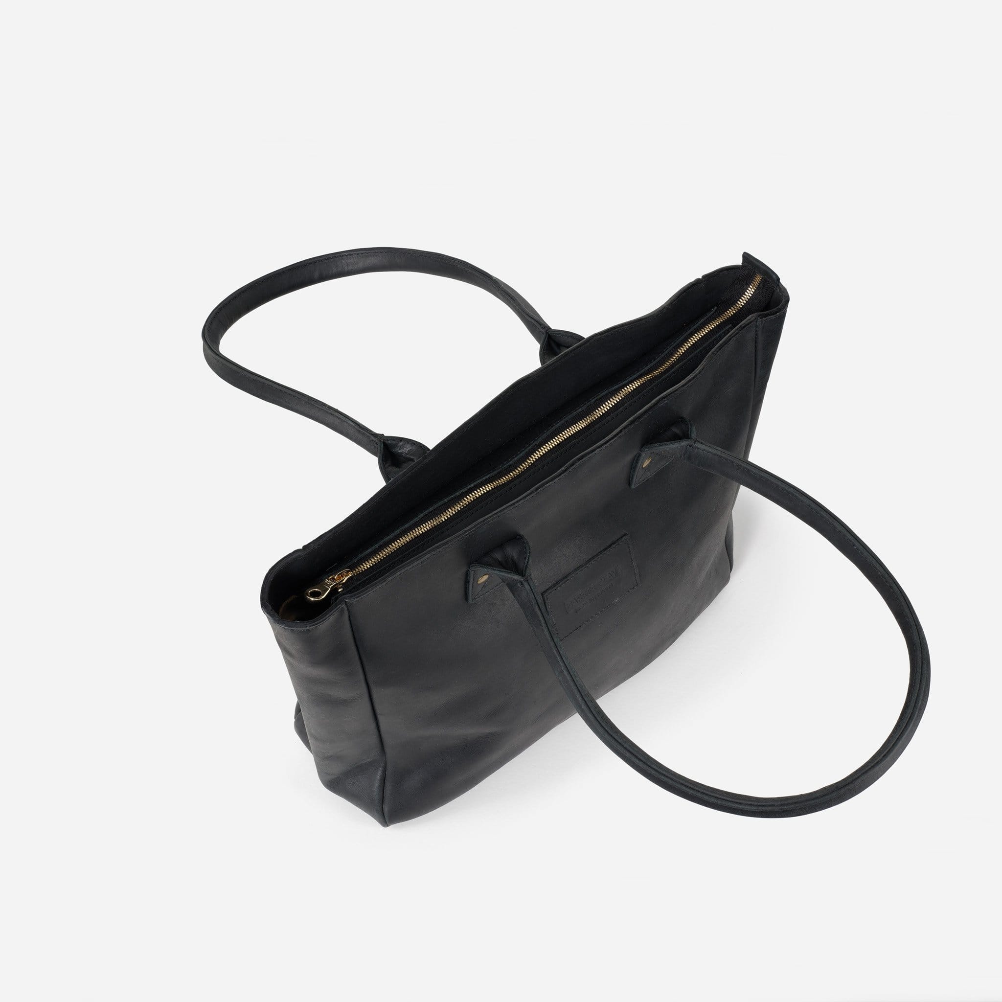 Merkato Signature Full-Grain Leather Zip Tote – Black, Handcrafted in Ethiopia - Image 5