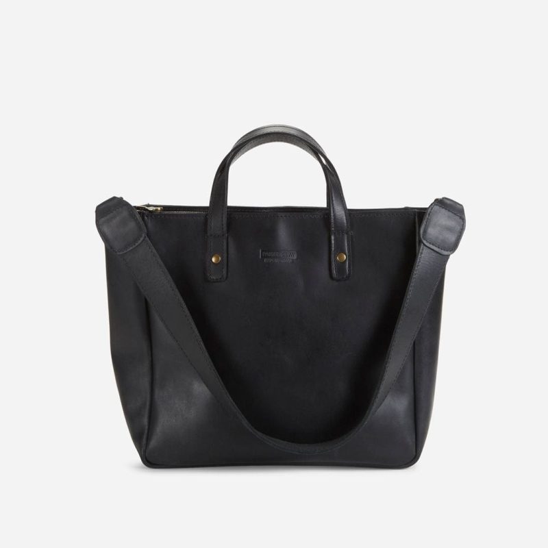 Merkato Small Full-Grain Leather Zip Tote – Black, Handcrafted in Ethiopia