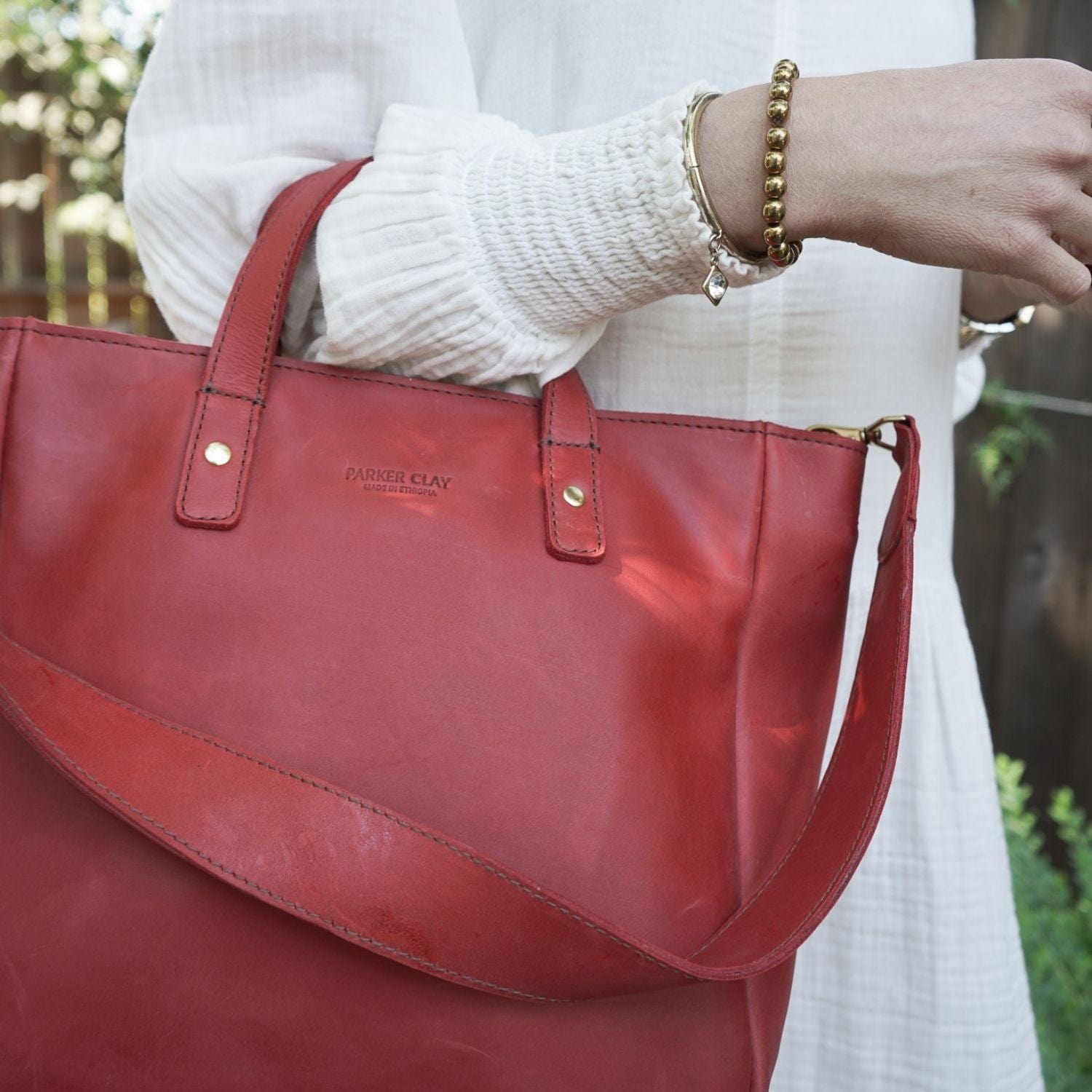 Merkato Small Full-Grain Leather Zip Tote – Red, Handcrafted in Ethiopia - Image 2