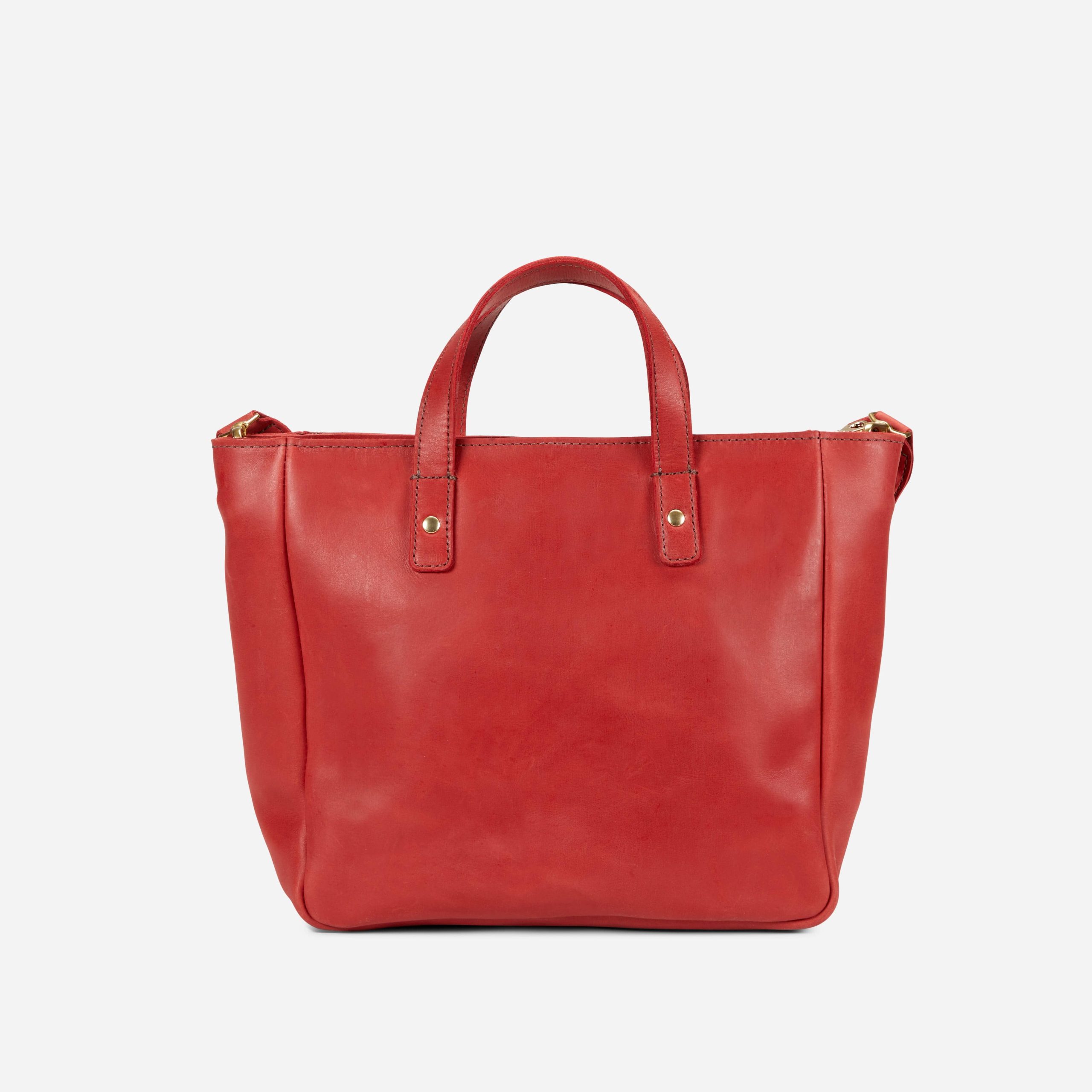 Merkato Small Full-Grain Leather Zip Tote – Red, Handcrafted in Ethiopia - Image 4