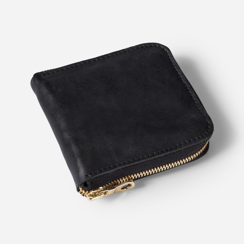 Meskel Full-Grain Leather Square Zip Wallet – Black, Handcrafted in Ethiopia