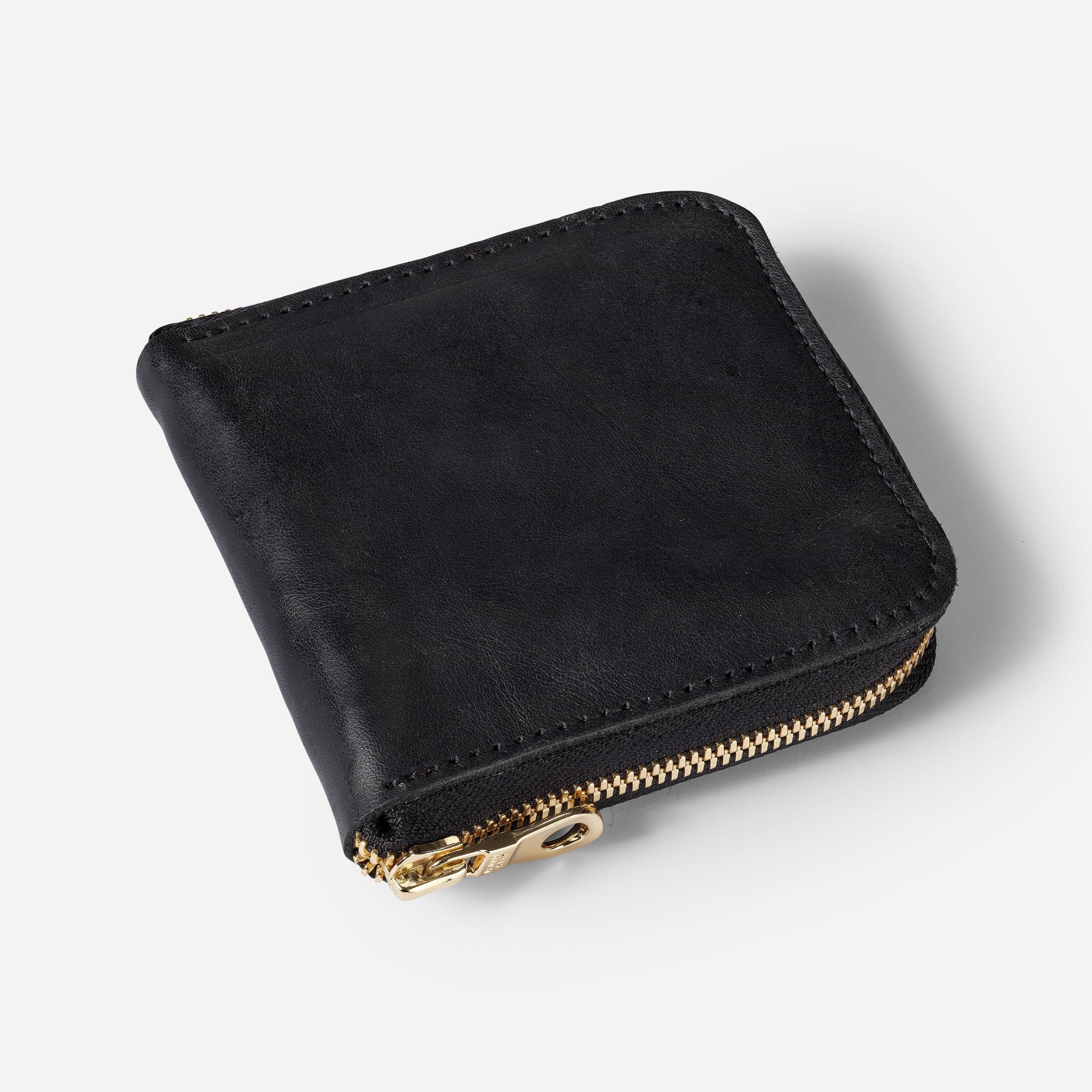 Meskel Full-Grain Leather Square Zip Wallet – Black, Handcrafted in Ethiopia