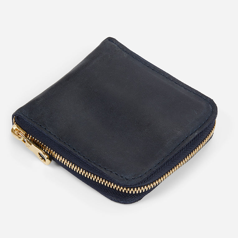 Meskel Full-Grain Leather Square Zip Wallet – Navy, Handcrafted in Ethiopia