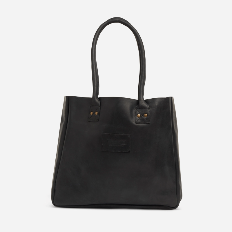 Merkato Signature Full-Grain Leather Tote – Black, Handcrafted in Ethiopia