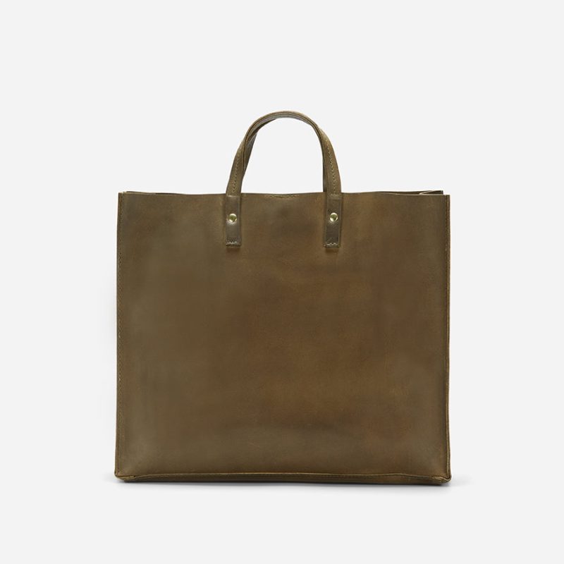 Merkato Shopper Full-Grain Leather Tote – Olive Green, Handcrafted in Ethiopia