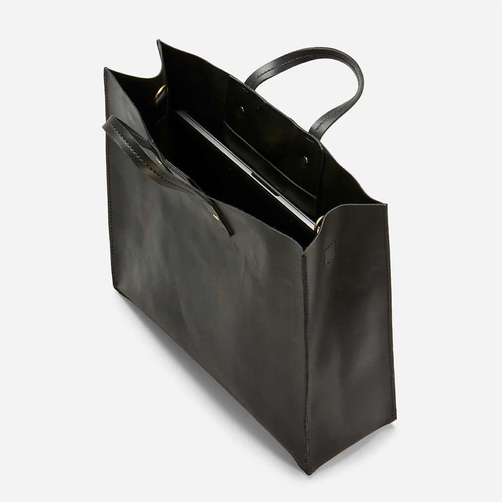 Merkato Shopper Full-Grain Leather Tote – Black, Handcrafted in Ethiopia - Image 2