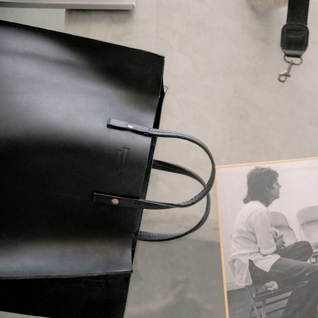Merkato Shopper Full-Grain Leather Tote – Black, Handcrafted in Ethiopia - Image 3