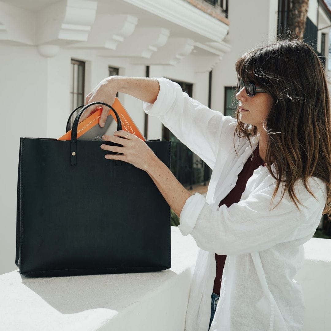 Merkato Shopper Full-Grain Leather Tote – Black, Handcrafted in Ethiopia - Image 5