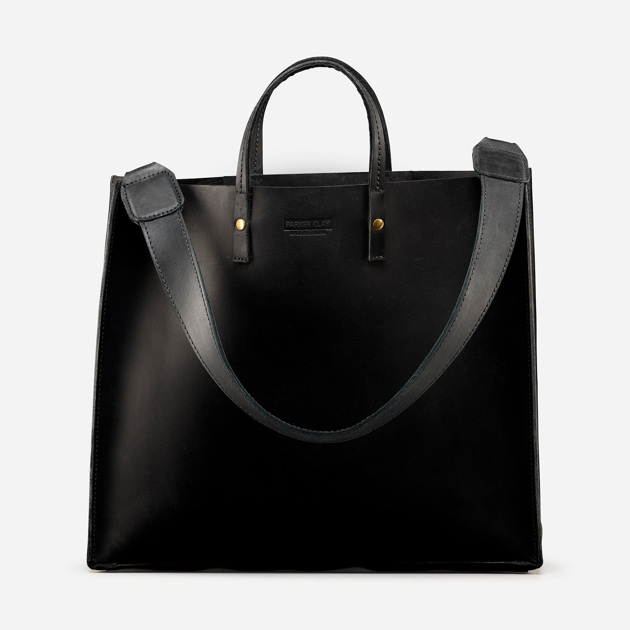 Merkato Shopper Full-Grain Leather Tote – Black, Handcrafted in Ethiopia - Image 6