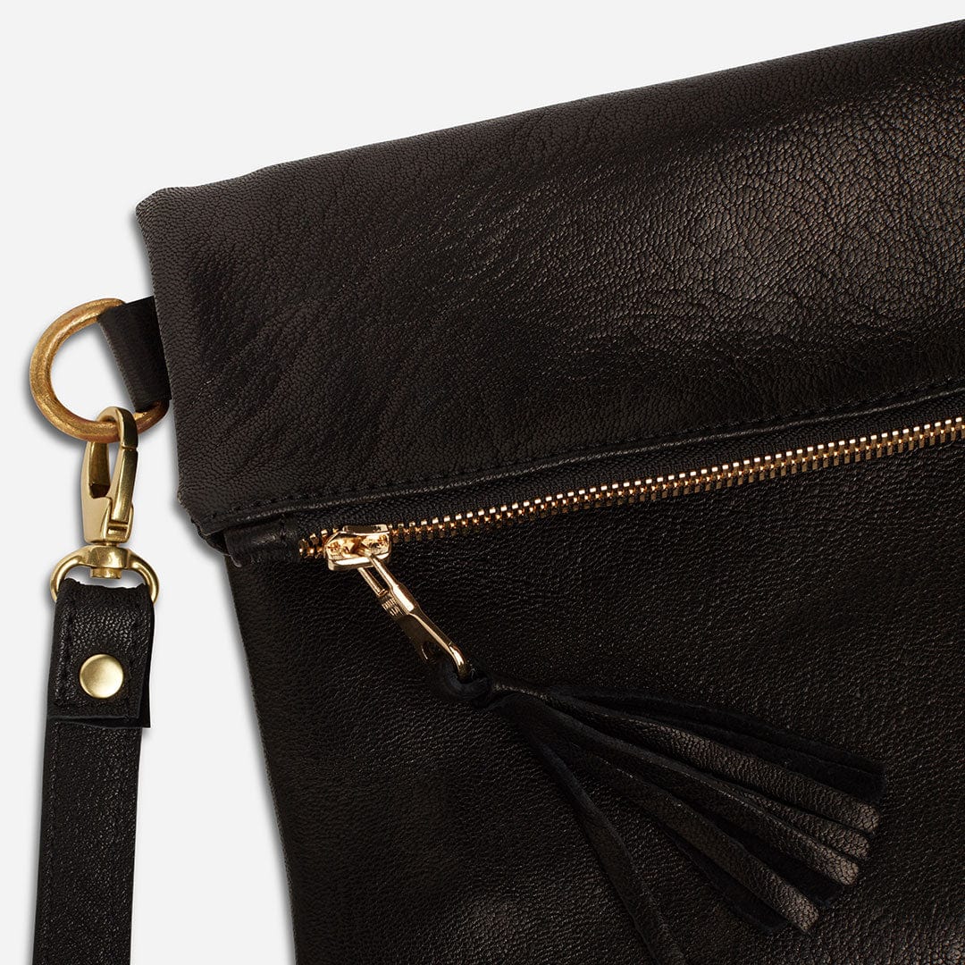 Makeda Full-Grain Ethiopian Goat Leather Crossbody Bag – Black, Handcrafted in Ethiopia - Image 4