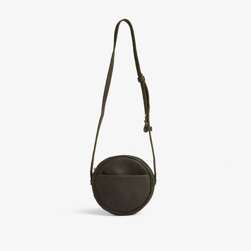 Kyah Full-Grain Leather Circle Crossbody Bag – Olive Milled, Handcrafted in Ethiopia