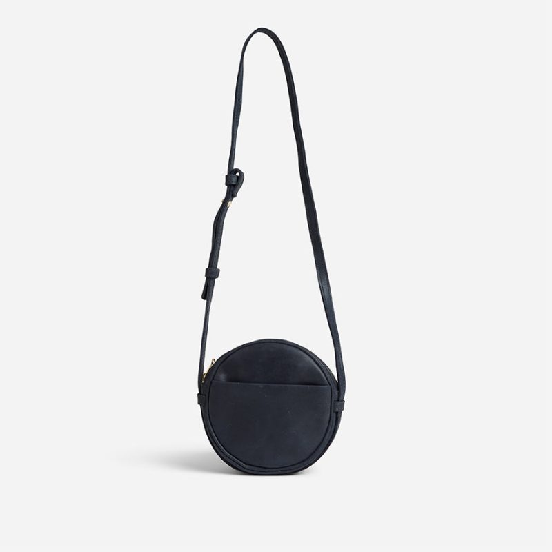 Kyah Full-Grain Leather Circle Crossbody Bag – Navy, Handcrafted in Ethiopia