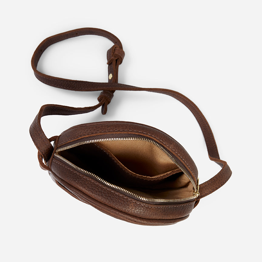 Kyah Full-Grain Leather Circle Crossbody Bag – Dark Brown Milled, Handcrafted in Ethiopia - Image 3