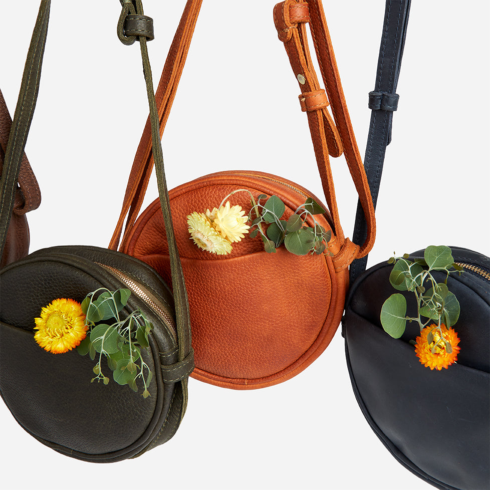 Kyah Full-Grain Leather Circle Crossbody Bag – Dark Brown Milled, Handcrafted in Ethiopia - Image 5