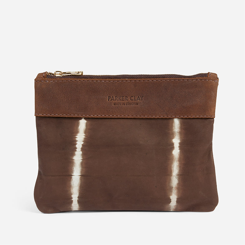 Gigi Ethiopian Sheepskin Zip Pouch – Tie Dye Brown, Handcrafted in Ethiopia - Image 2