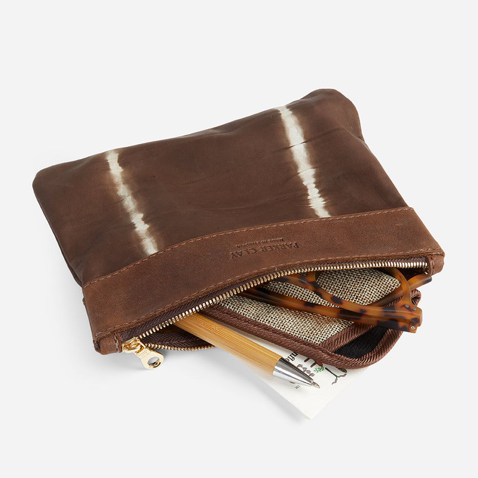 Gigi Ethiopian Sheepskin Zip Pouch – Tie Dye Brown, Handcrafted in Ethiopia - Image 3