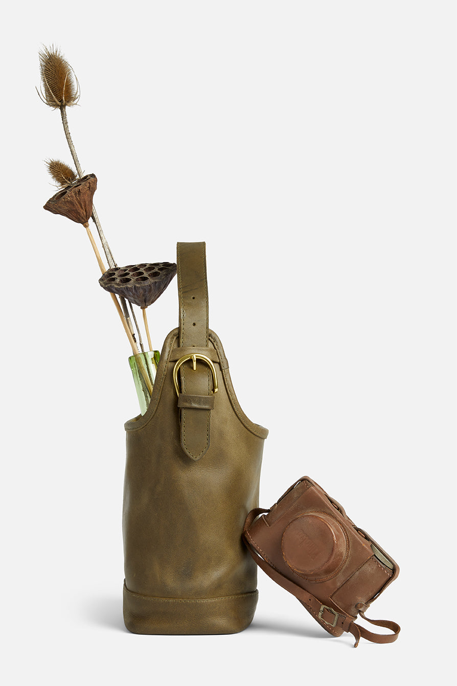 Esme Full-Grain Leather Market Bag – Olive, Handcrafted in Ethiopia - Image 3