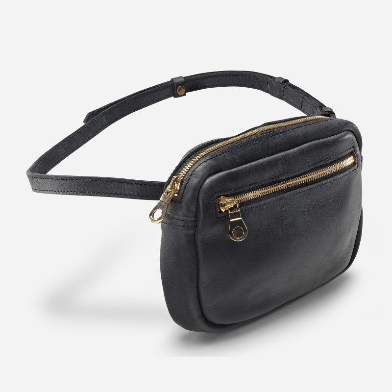 Desta Full-Grain Leather Belt Bag – Black, Handcrafted in Ethiopia