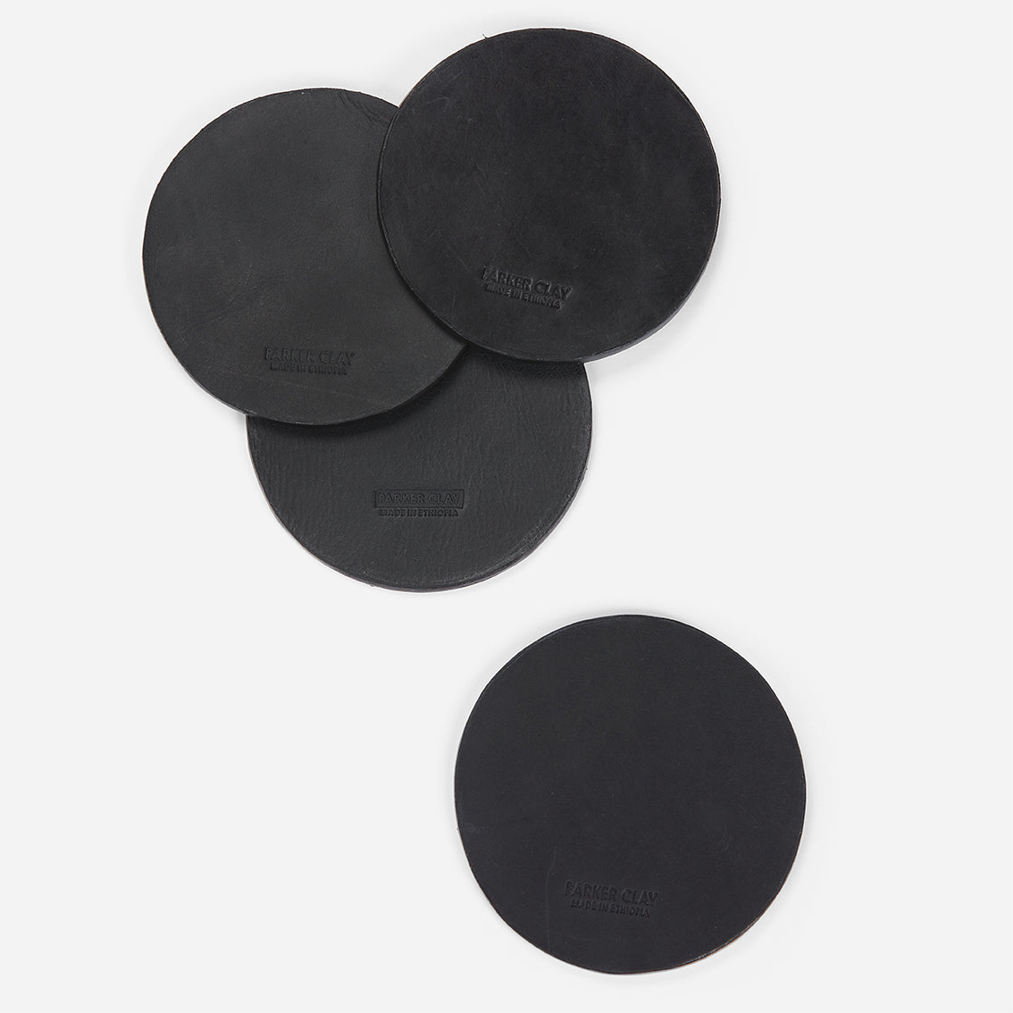 Cuyama Full-Grain Leather Coaster Set – Black, Handcrafted in Ethiopia