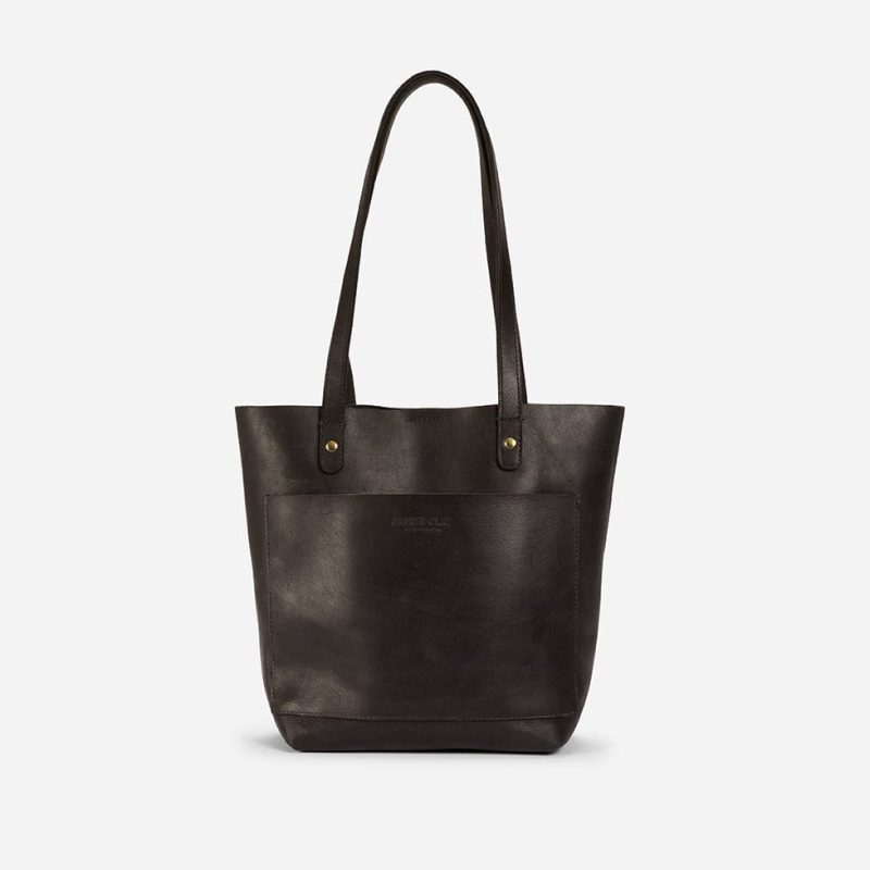 Caroline Small Full-Grain Leather Tote – Black, Handcrafted in Ethiopia