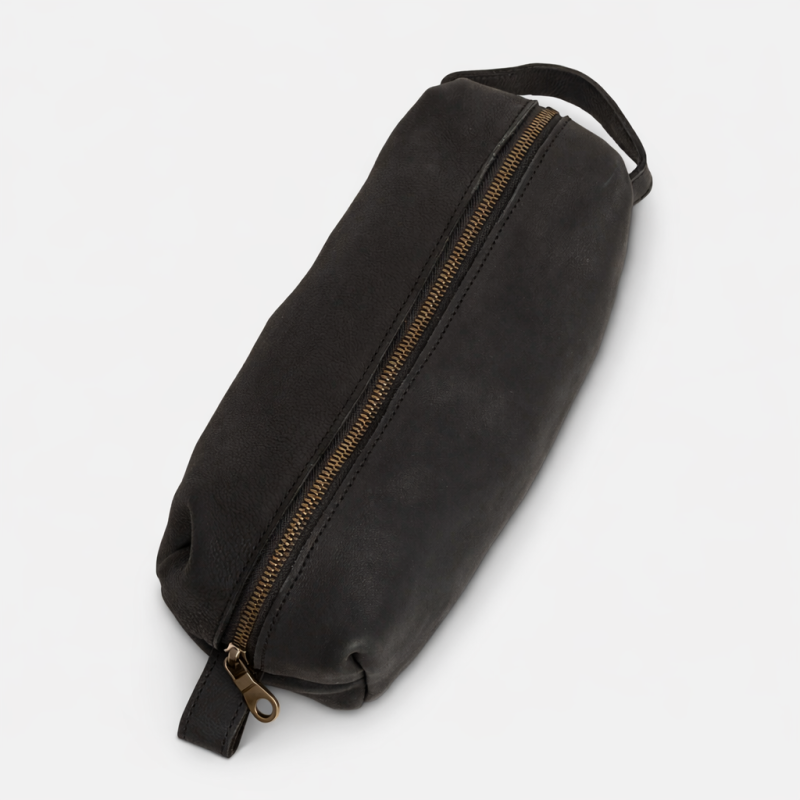 Axum Full-Grain Leather Dopp Kit – Black, Handcrafted in Ethiopia