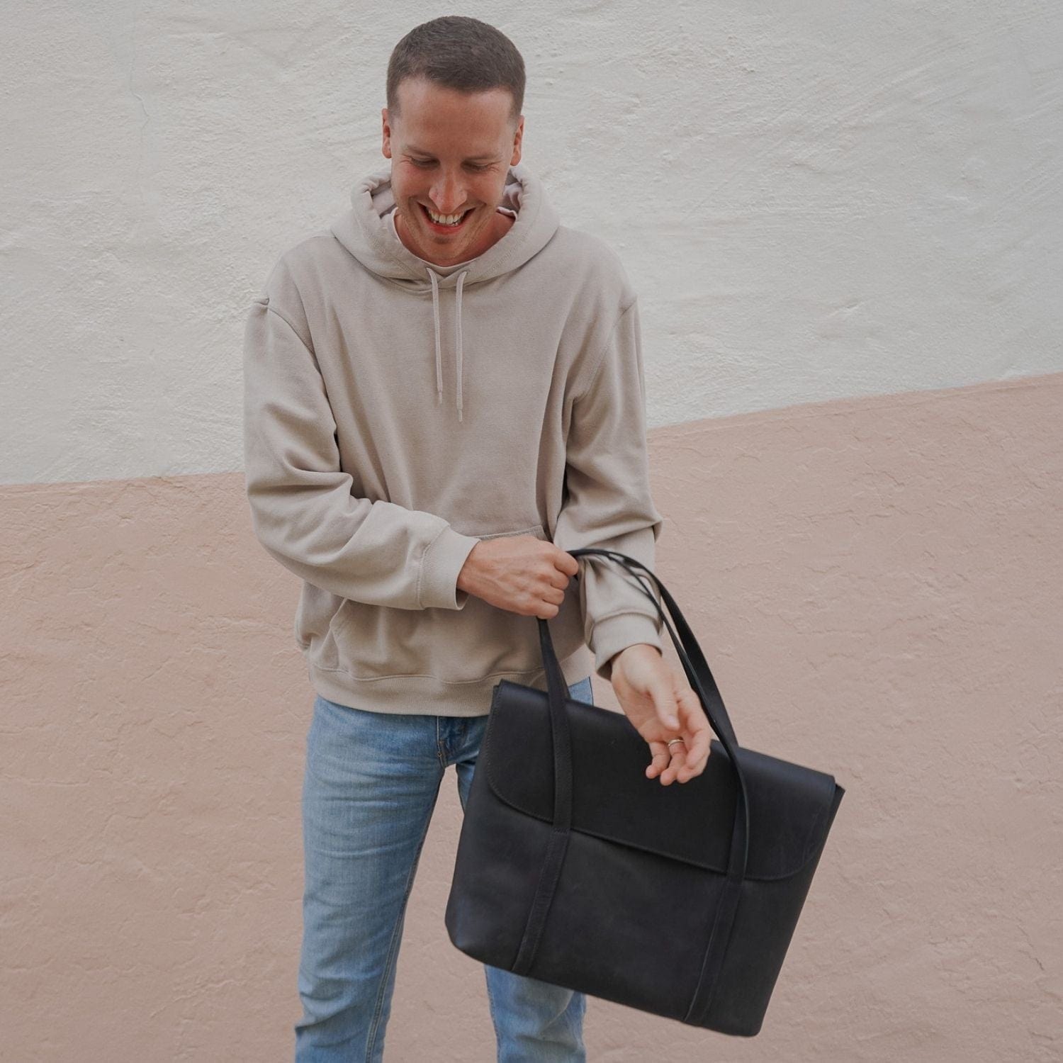 Awassa Full-Grain Leather Carry-On Tote – Black, Handcrafted in Ethiopia - Image 2