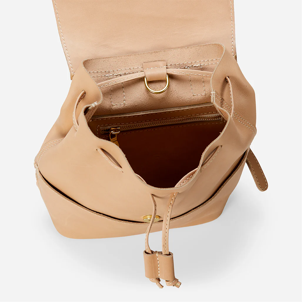 Abby Full-Grain Leather Drawstring Backpack – Sand, Handcrafted in Ethiopia - Image 4