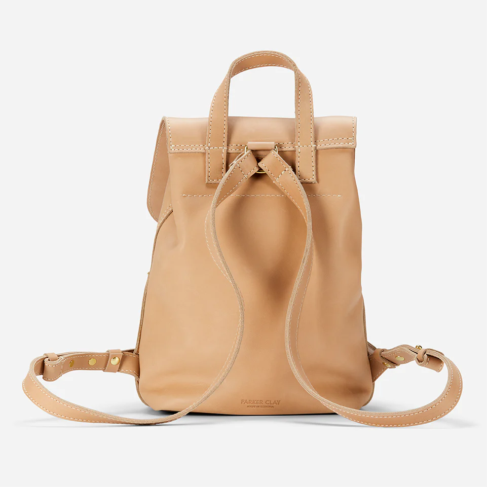 Abby Full-Grain Leather Drawstring Backpack – Sand, Handcrafted in Ethiopia - Image 5