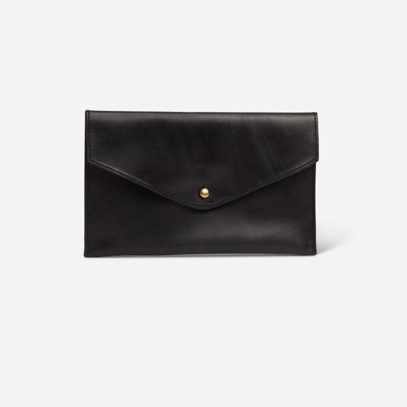 Abeba Full-Grain Leather Envelope Clutch – Black, Handcrafted in Ethiopia