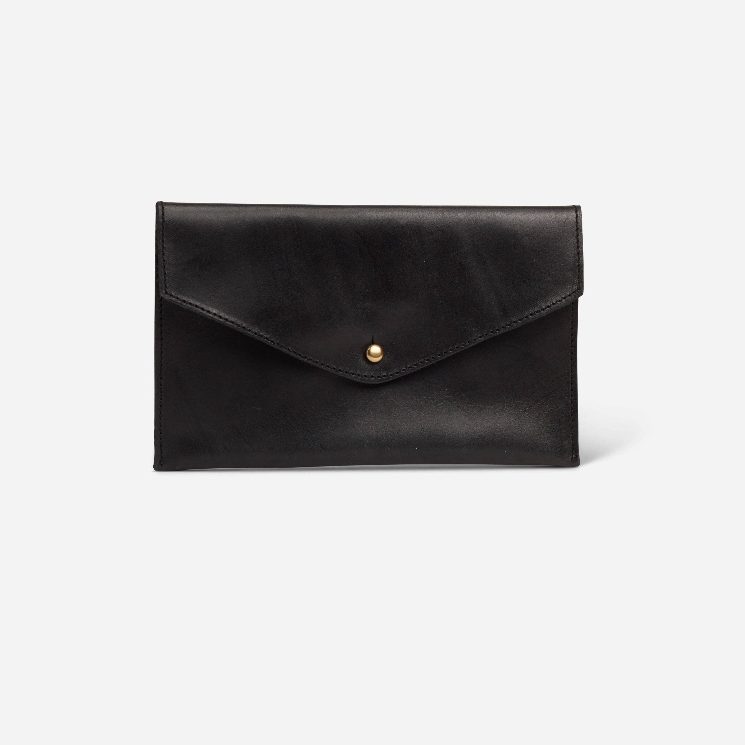 Abeba Full-Grain Leather Envelope Clutch – Black, Handcrafted in Ethiopia
