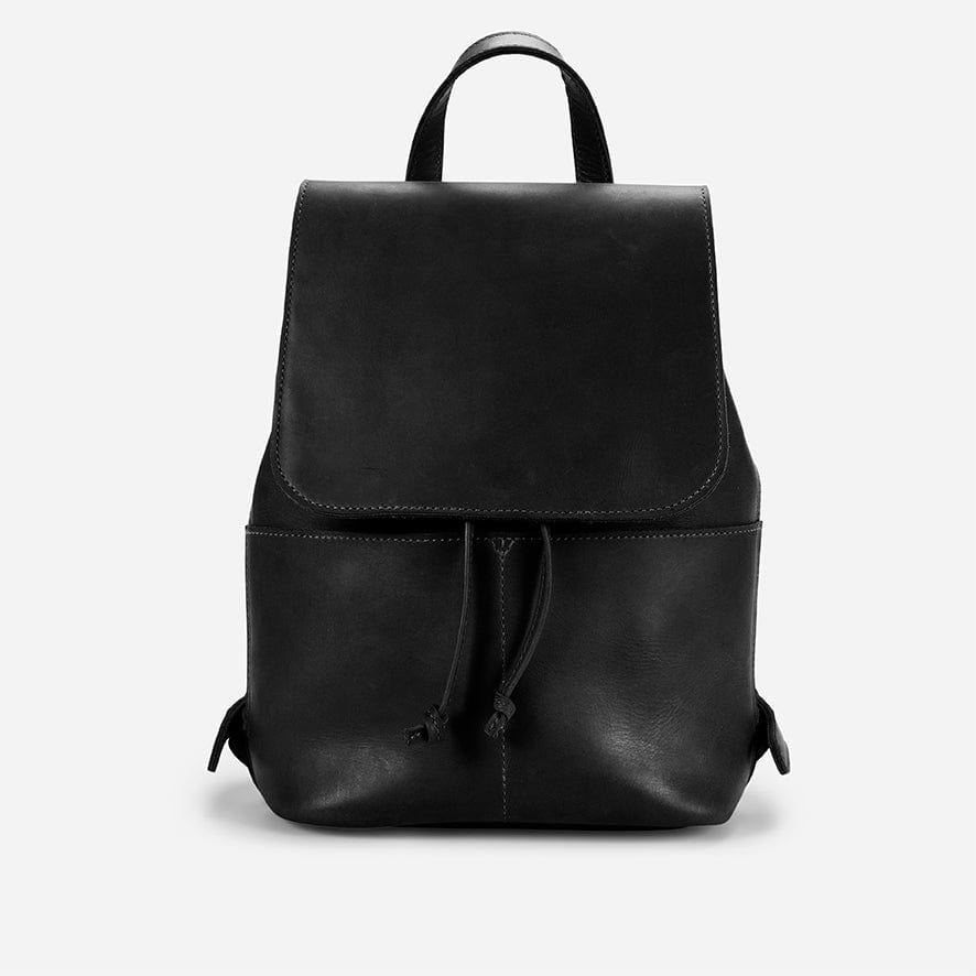 Abby Full-Grain Leather Drawstring Backpack – Black, Handcrafted in Ethiopia